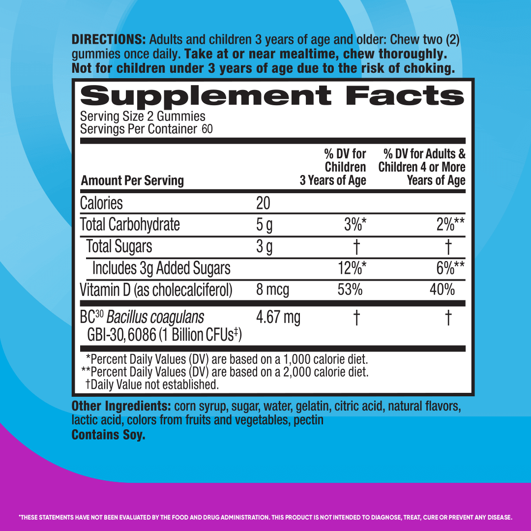 Digestive Advantage Probiotic Gummies supplement facts