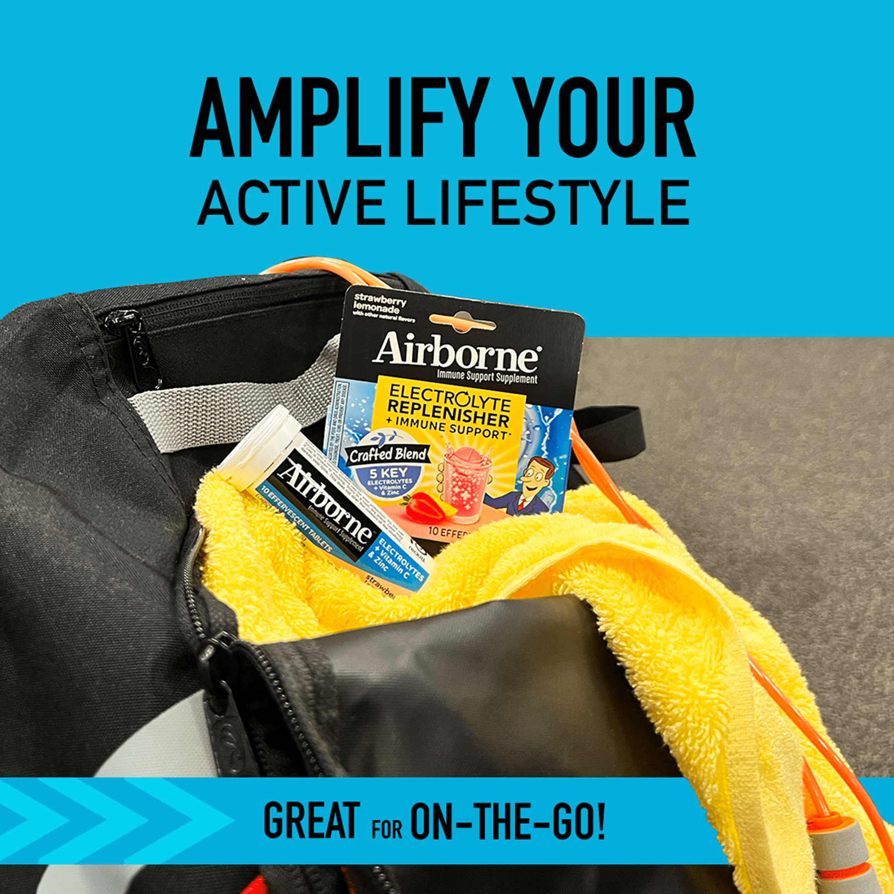 Amplify your active lifestyle with Airborne Electrolyte Replenisher, great for on-the-go
