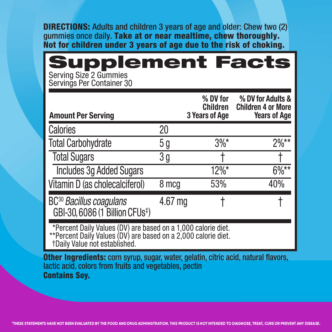 Digestive Advantage Probiotic Gummies supplement facts