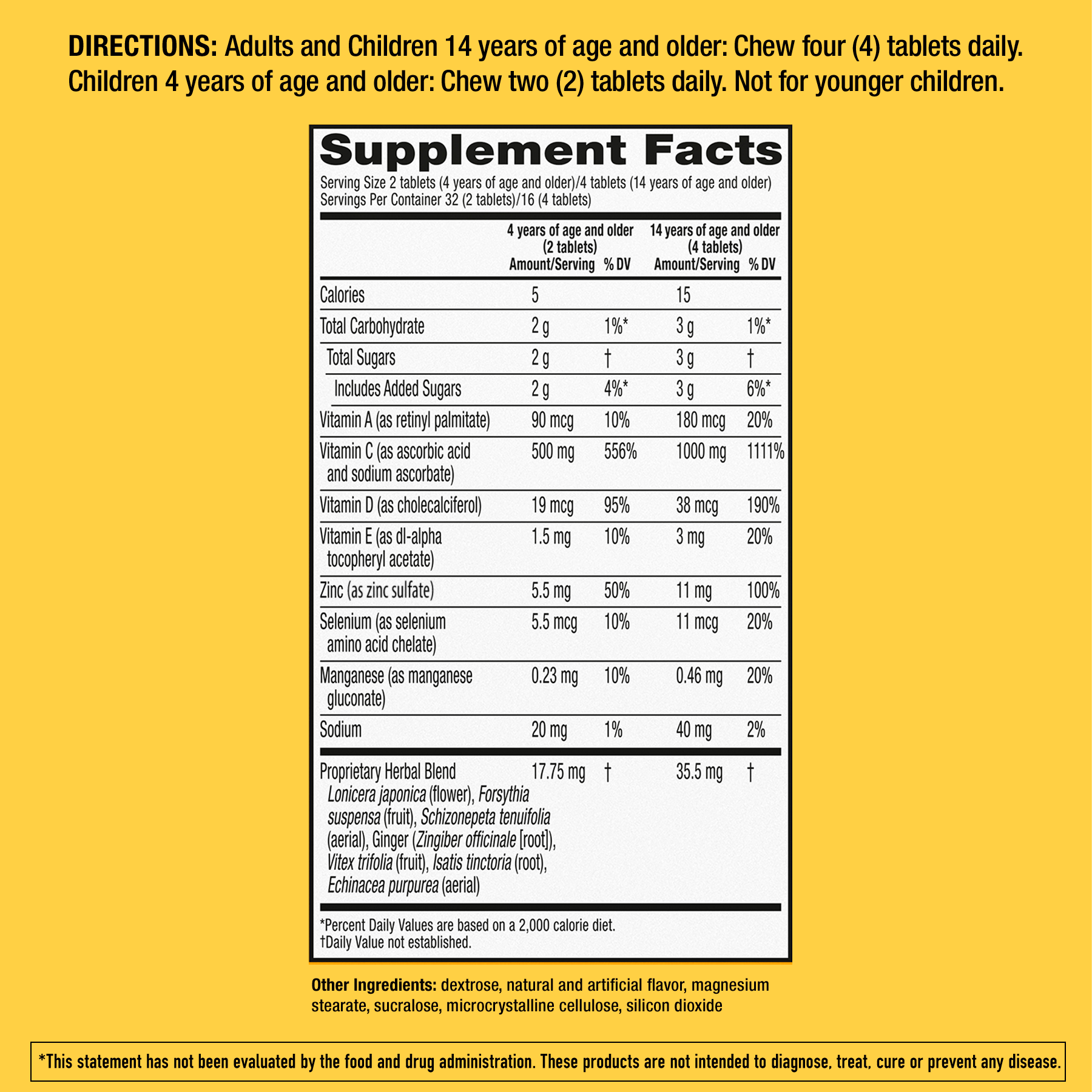 Airborne Citrus Chewable Tablets Supplement Facts