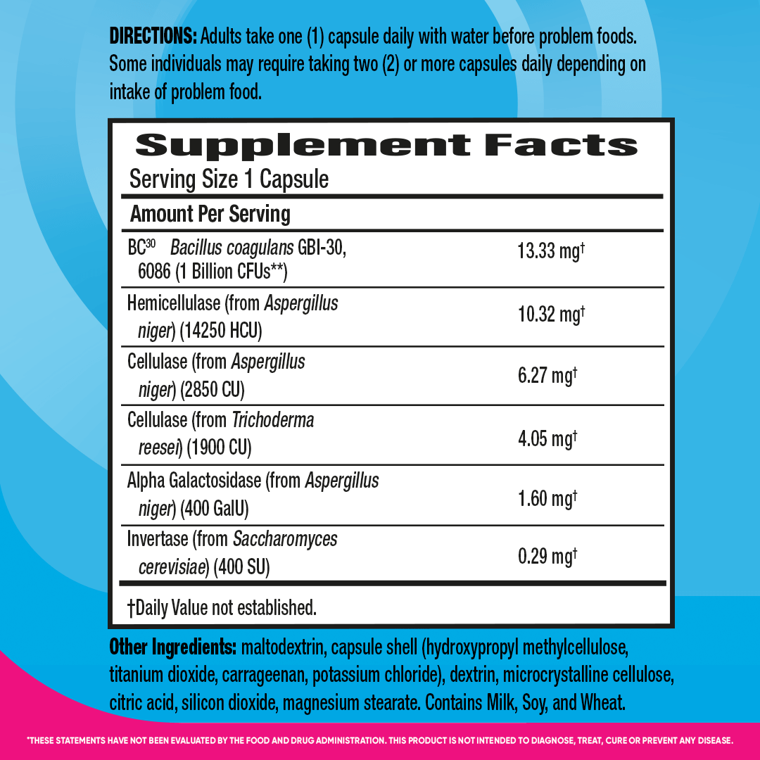 Digestive Advantage Gas Defense + Daily Probiotic supplement facts