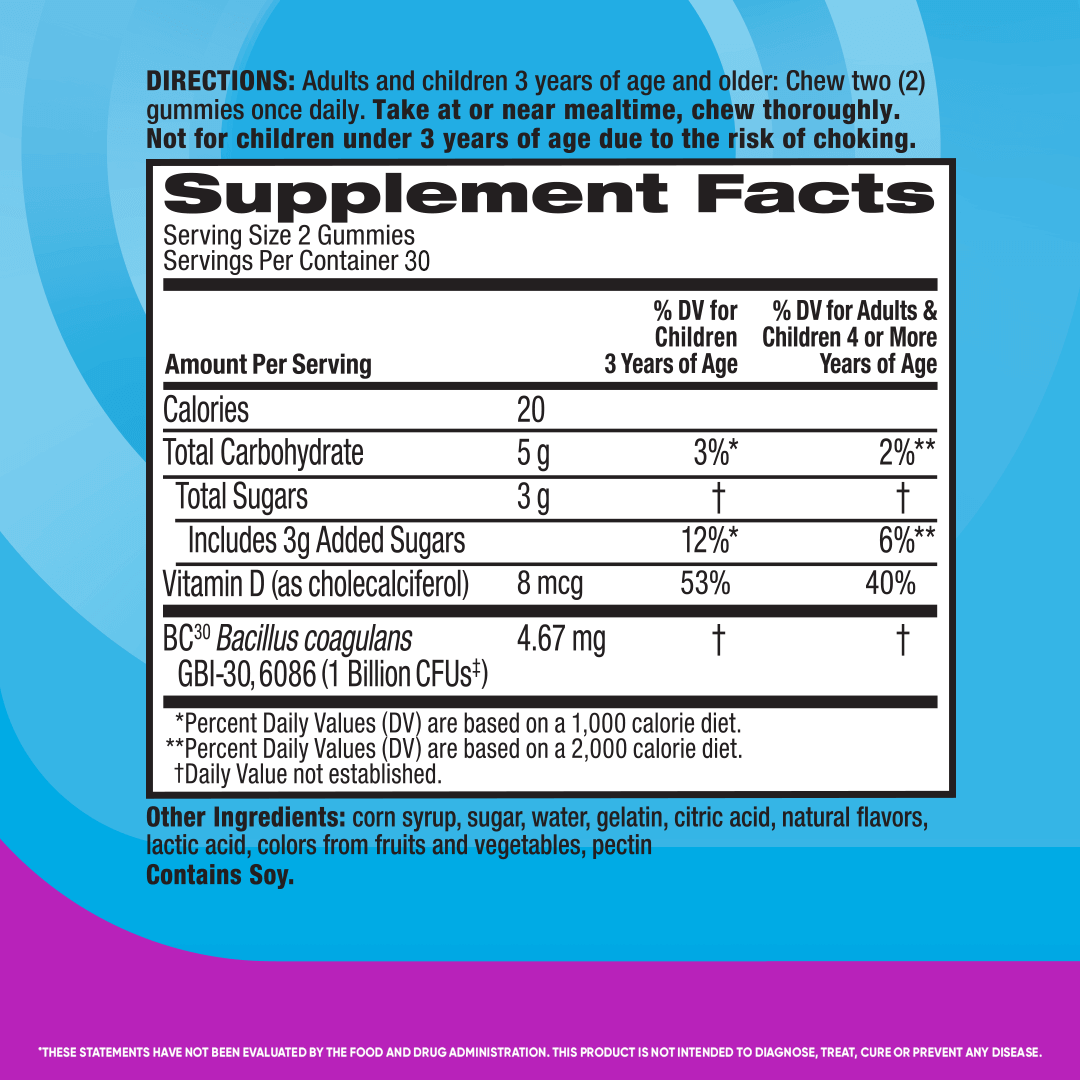 Digestive Advantage KIDS Daily Probiotic Gummies supplement facts