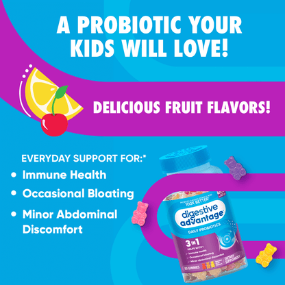 Digestive Advantage KIDS Daily Probiotic Gummies fruit flavors