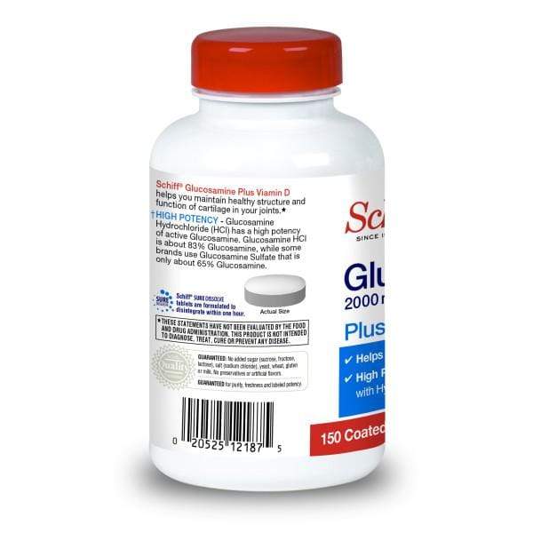 Back of Schiff Glucosamine 2000mg bottle with Vitamin D3 