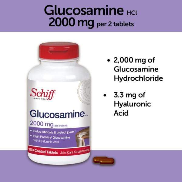 Bottle of 150 Schiff Glucosamine tablets with Hyaluronic Acid