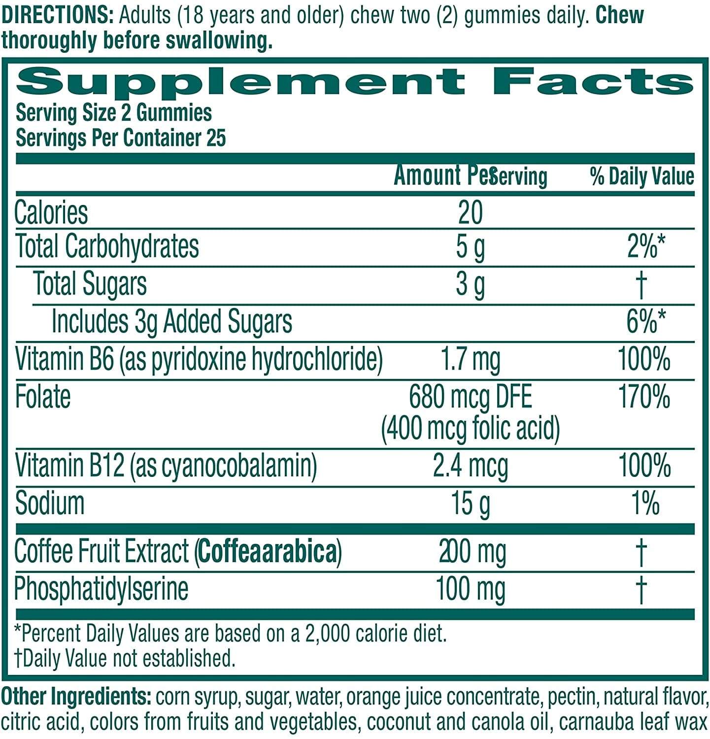 Neuriva Original Brain Health Plus Gummies Supplement facts