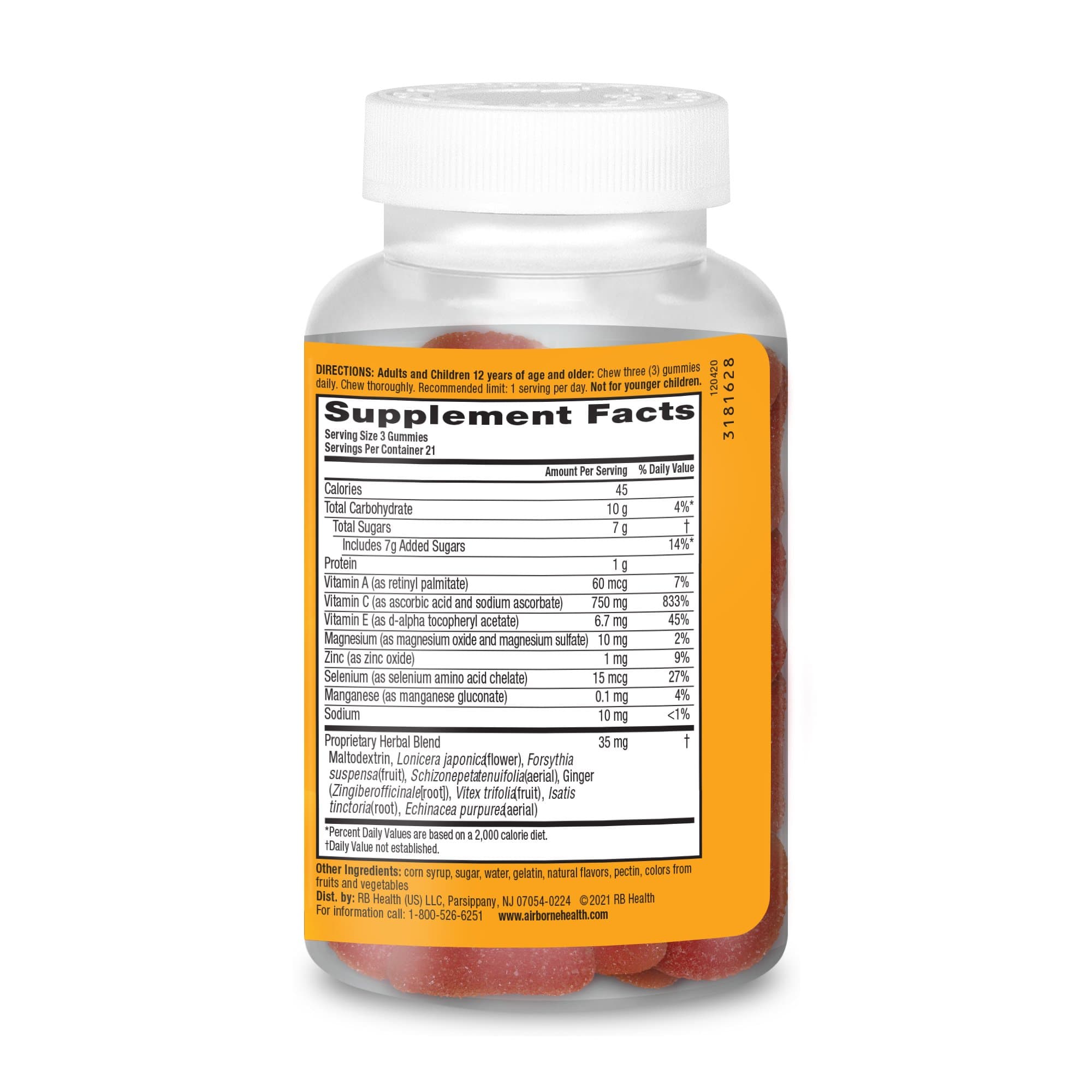 Airborne Immune Support Strawberry Pomegranate Supplement facts
