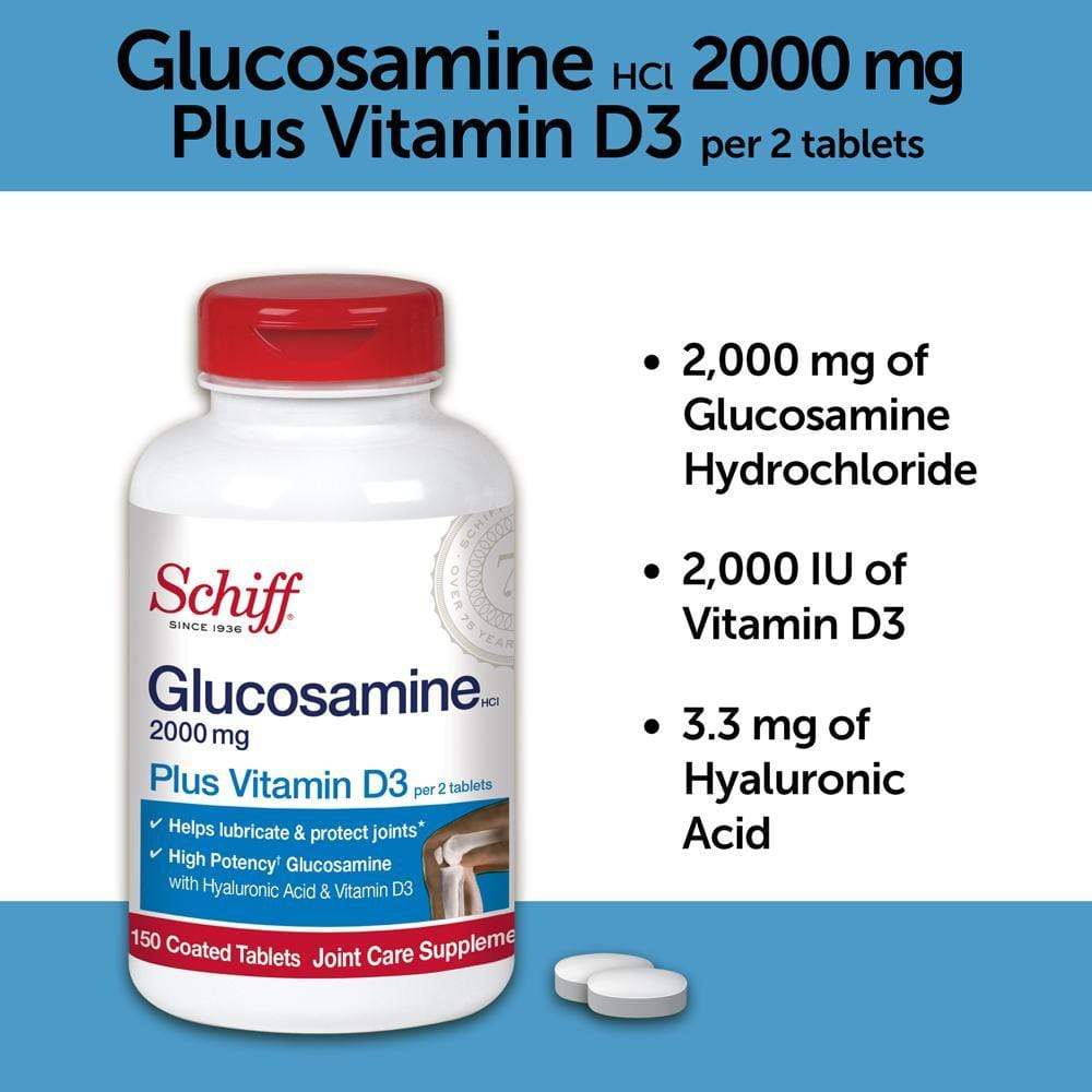 Schiff Glucosamine 2000mg tablets with Vitamin D3 with 150 coated tablets