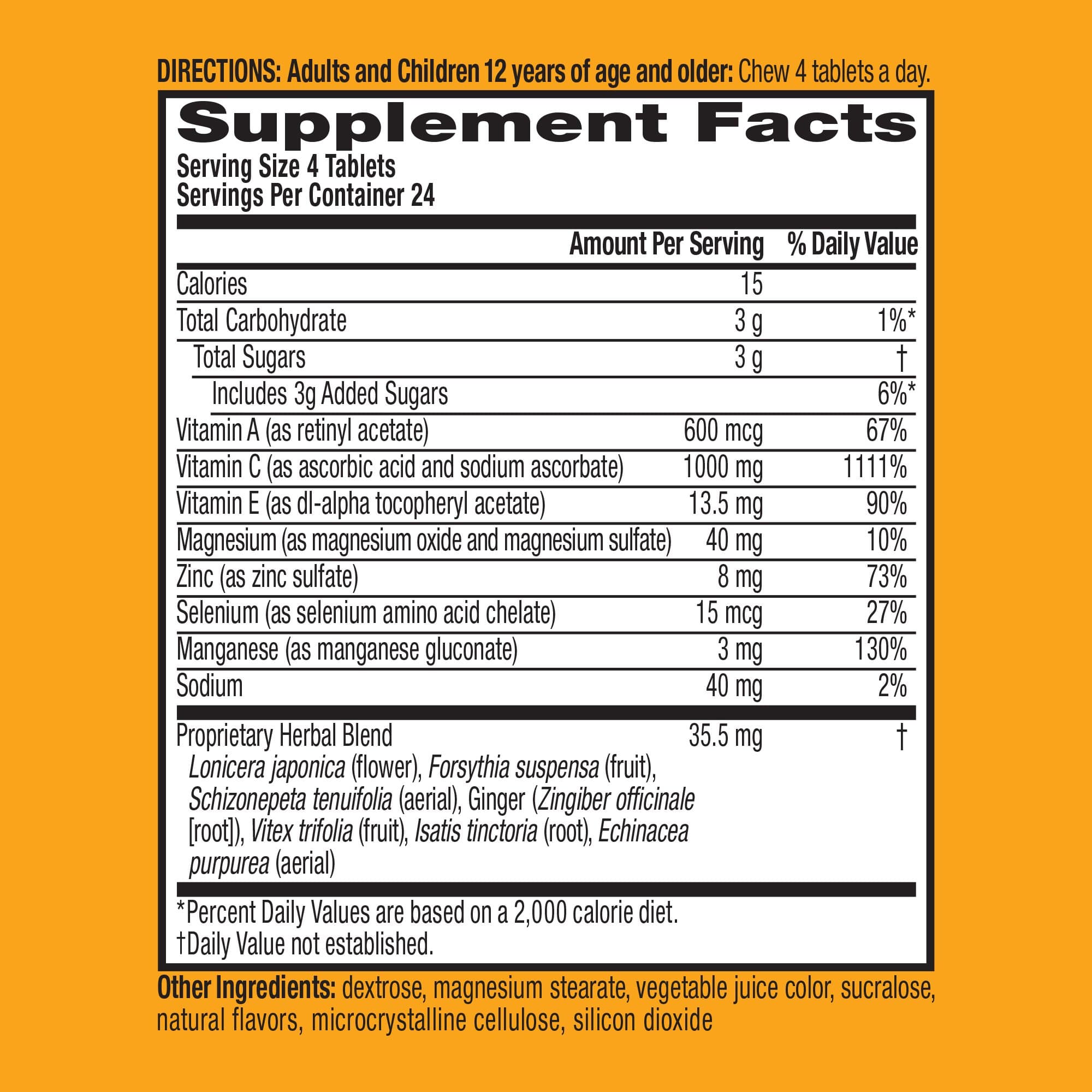 Airborne Berry Chewable Tablets Supplement Facts 