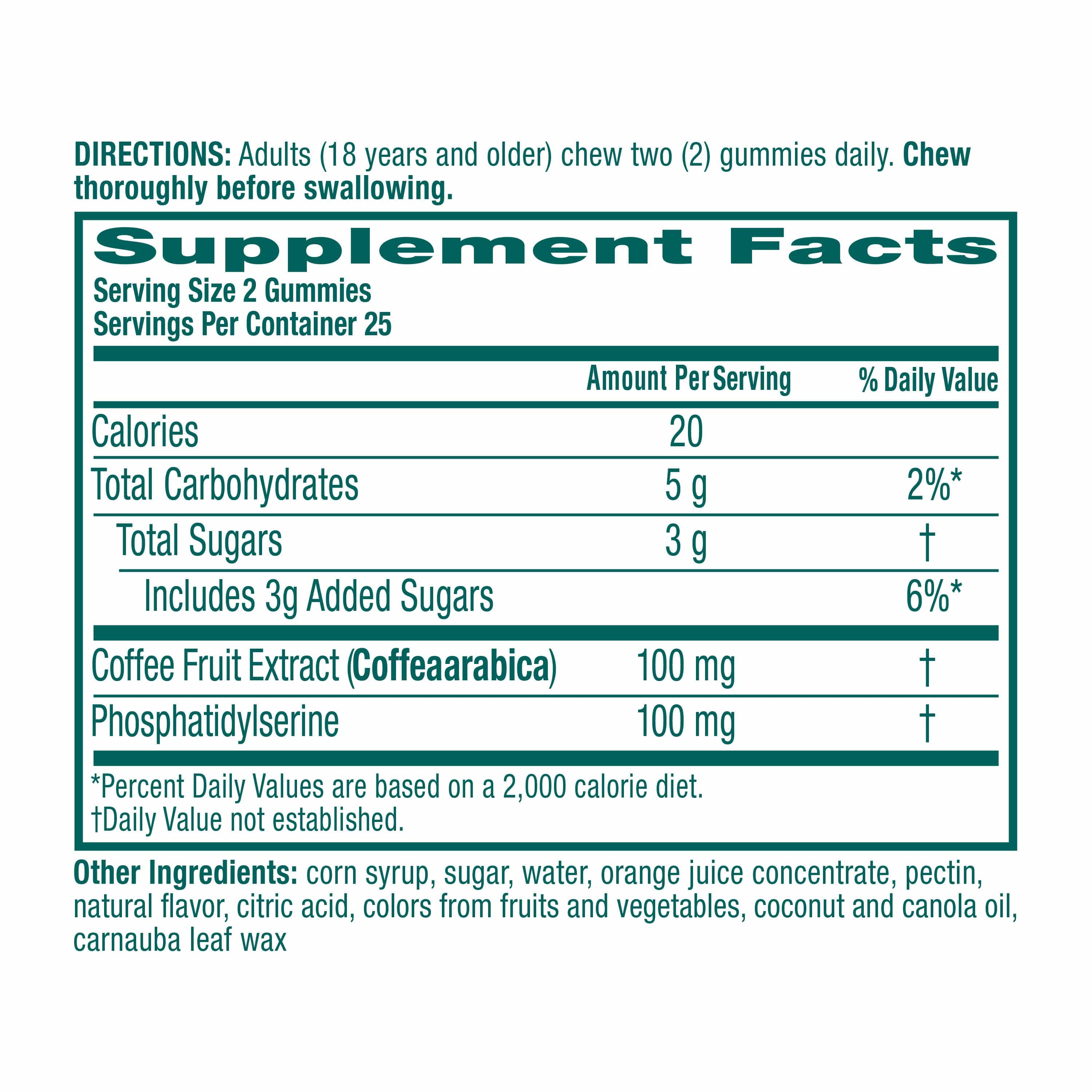 Neuriva Coffee Cherry Brain Health Gummies Supplement facts